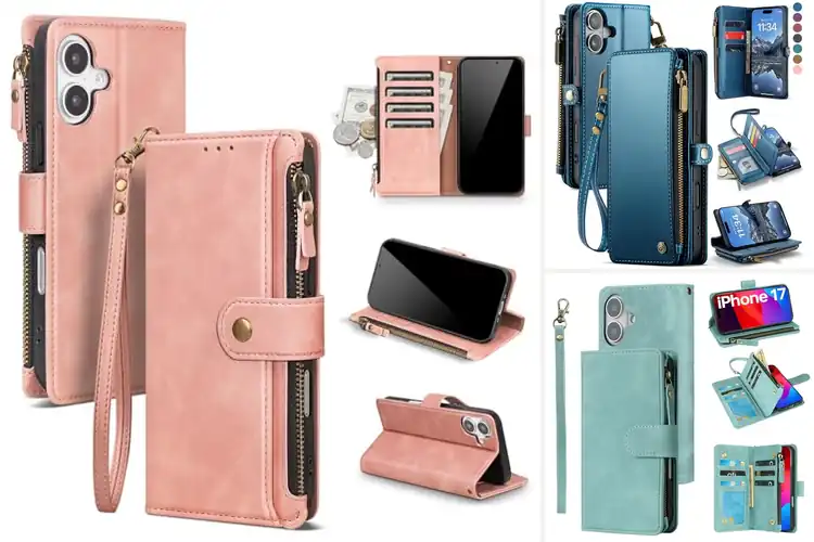 Detailed view of Best PU Leather Wallet Case With Zipper For iPhone 17